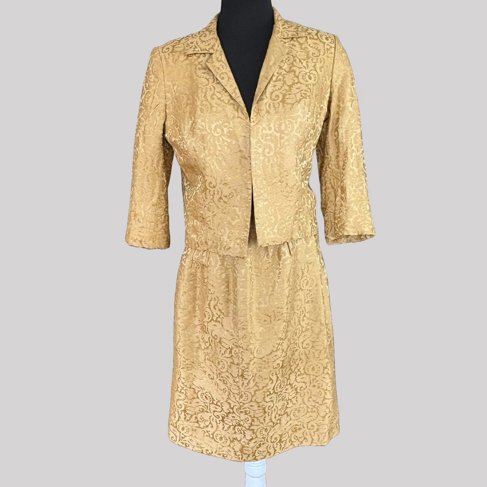 Royal Lynne Gold Brocade Silk Skirt Suit Size 8